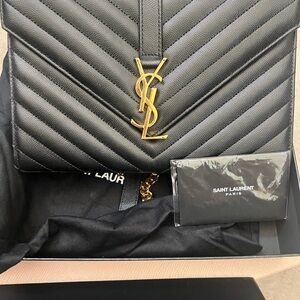 Saint Laurent Black Chevron Leather Purse